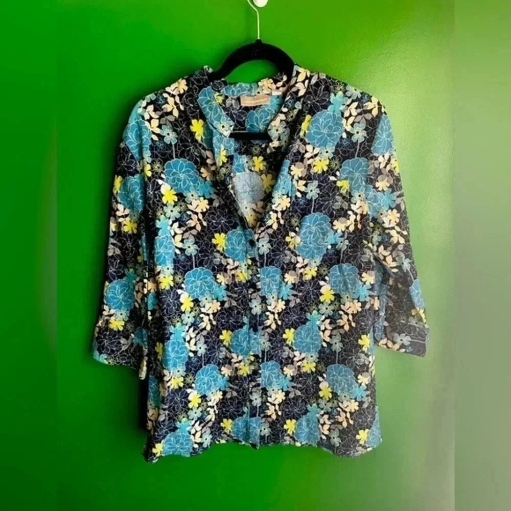 Croft & Barrow‎ 3/4 Length Sleeve Floral Top Size Large EUC!